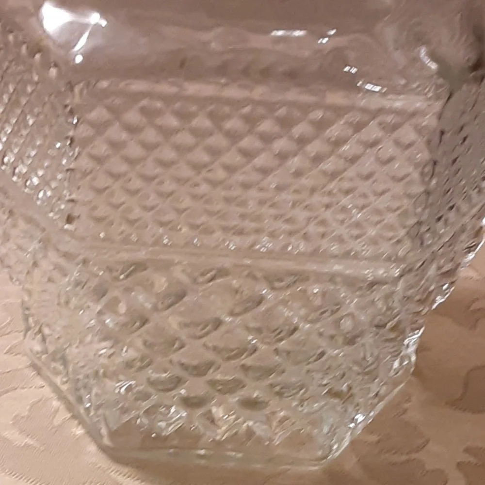Anchor Hocking Vintage Wexford Pattern Clear Pressed Glass Cookie Jar with Lid